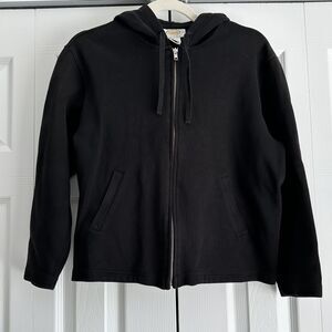 Talbots Hoodie Size M Black Full Zip Drawstring Hood 100% Cotton